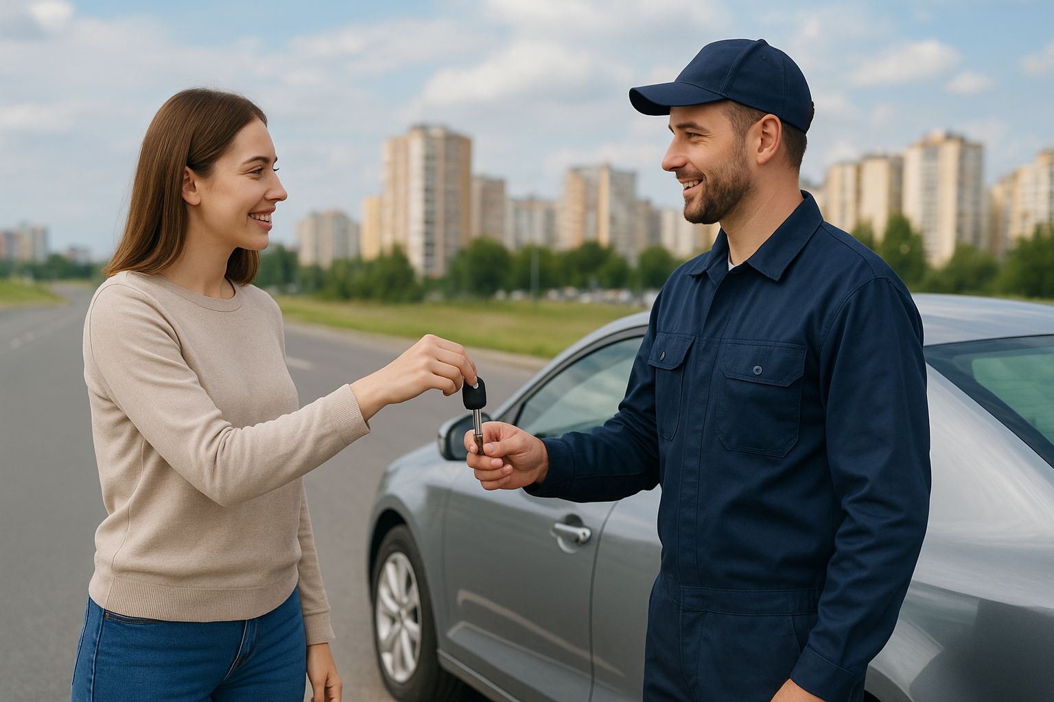 Imagen de entrega de llaves del coche a conductor profesional